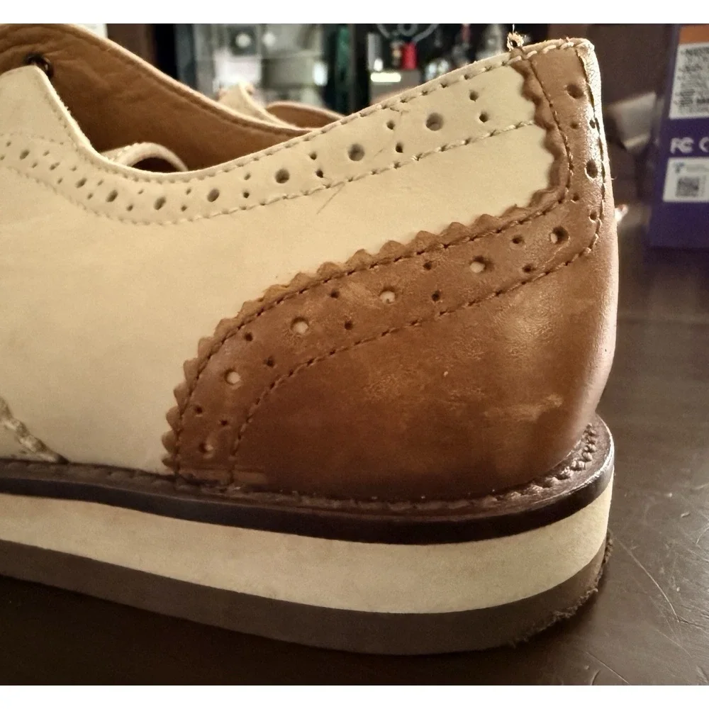 Polo Ralph Lauren Johnsly Brown Wingtip Oxford Leather Dress Sneakers Shoes 8.5D